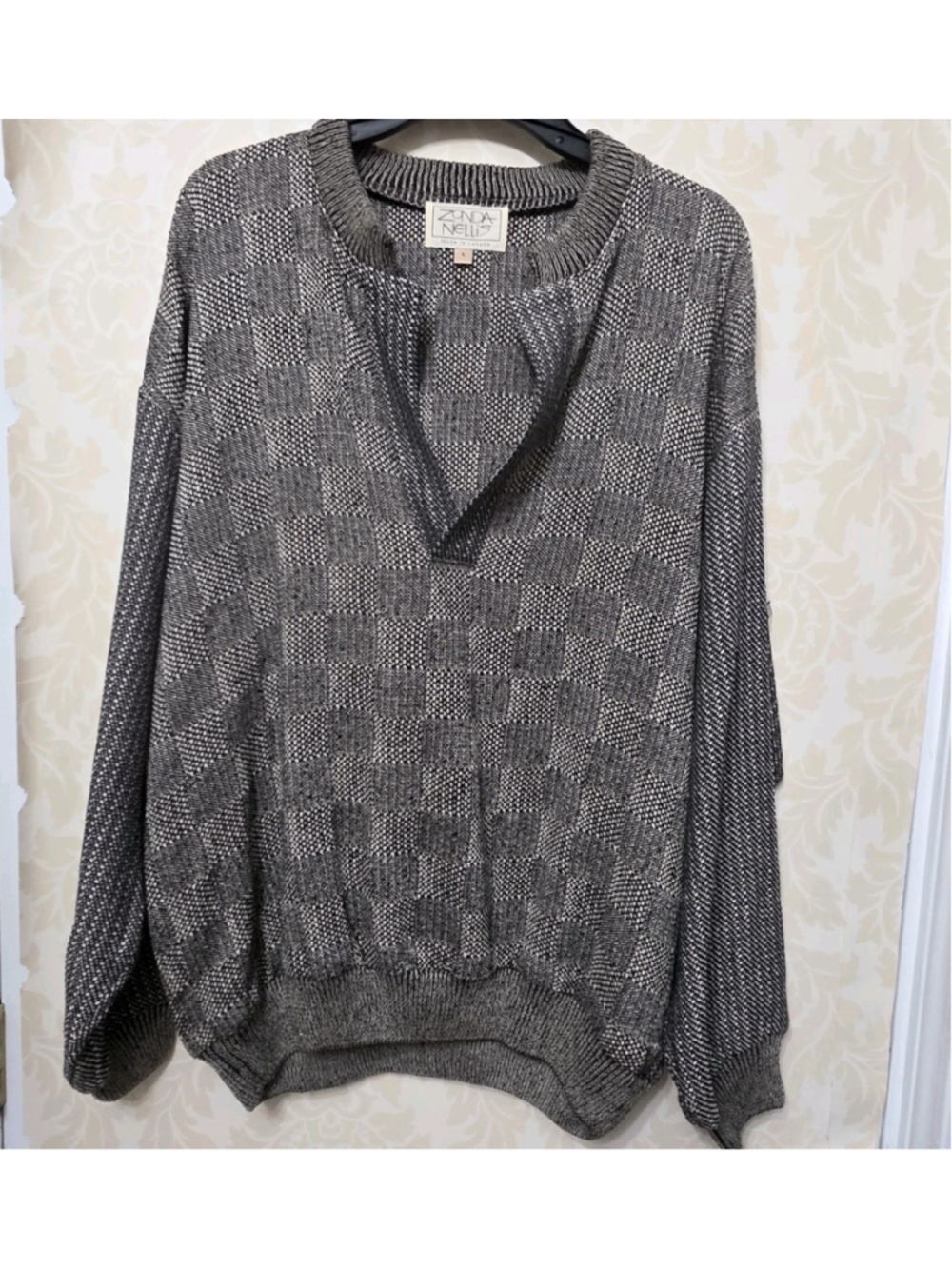 Vtg Zonda Nellis Woven Fiber Art to Wear Womens Sweater Black Brown L Canada